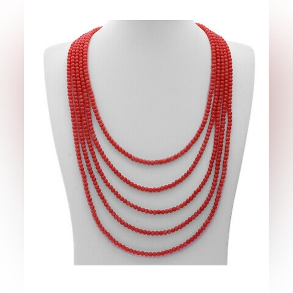 🔥✨️925 SS GENUINE ENHANCED PINK CORAL 5 STRAND NECKLACE ✨️ - Picture 2 of 6